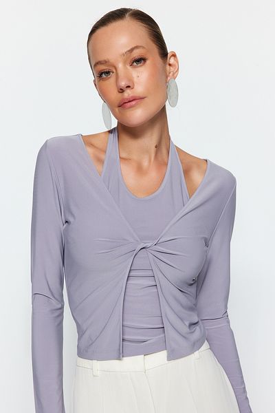 Trendyol Collection Gray Cut Out Detailed Fitted Stretchy Knitted Blouse TWOAW24BZ00406