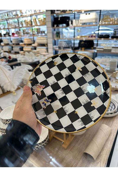 PONCİKPAZAR Checkerboard Patterned 12 Piece Serving Cake Set