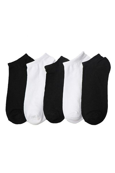 Hilis Socks Комплект от 5 чифта черно-бели памучни чорапи до глезена