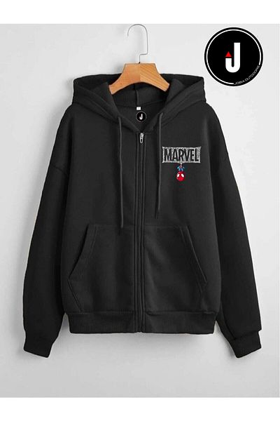 Jobia Outdoors Unisex Γυναικείο Ανδρικό Marvel Spiderman Σχέδιο 3 νημάτων με φερμουάρ με κουκούλα από φλις μπουφάν
