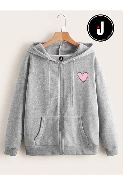 Jobia Outdoors Unisex Γυναικείο Ανδρικό Σχέδιο Καρδιάς με φερμουάρ 3 κλωστών με κουκούλα Fleece Jacket
