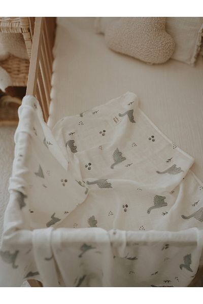 İpeksi Organic Blue Green Dinosaur Muslin Blanket 80x95cm