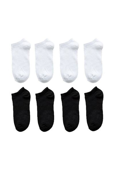 Hilis Socks Комплект унисекс памучни спортни чорапи до глезена, черно-бели, 8 чифта