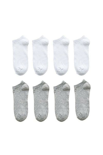 Hilis Socks Комплект унисекс памучни спортни чорапи до глезена, 8 чифта, бяло и сиво