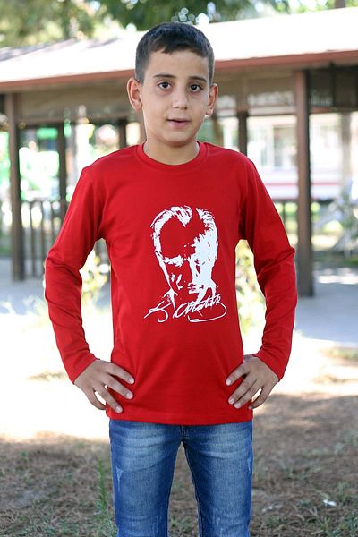çiko kids Tricou unisex pentru copii din bumbac cu mânecă lungă cu imprimeu Ataturk și steag turcesc
