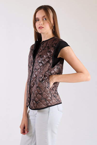 ESM LINE Dámská prošívaná vesta na zip ESM1004/BROWN