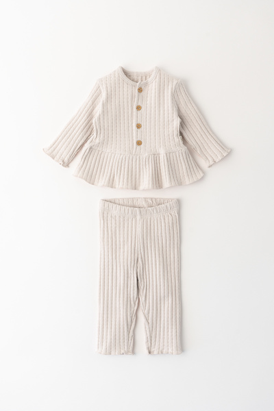 Banamio ANNA Fitilli Dokulu Düğme Detaylı Pamuklu İkili Takım