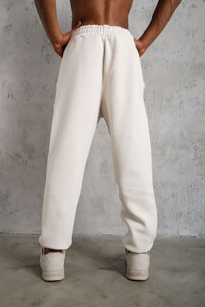 Mhm Unisex 3 Thread Fabric Elastic Leg Plain White Sweatpants