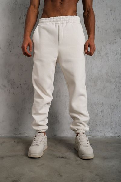 Mhm Unisex 3 Thread Fabric Elastic Leg Plain White Sweatpants