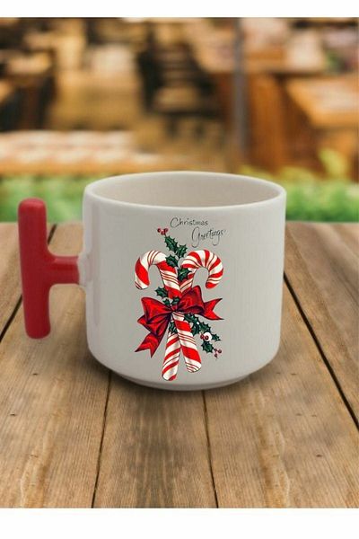 HobiShop The Most Beautiful Gift Red T Handle New Year Christmas Candy Designed Tea Cup Models