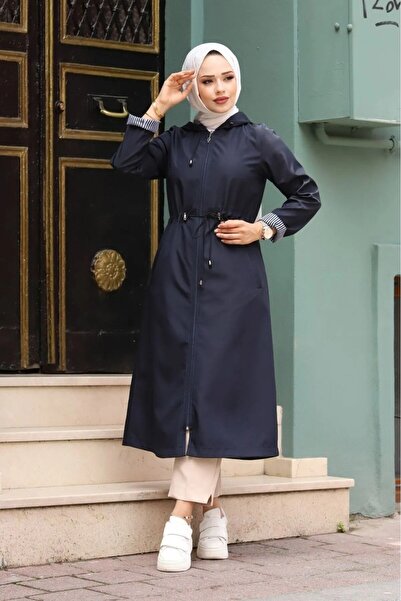 ORGANICATION Çizgili Kapüşonlu Trençkot