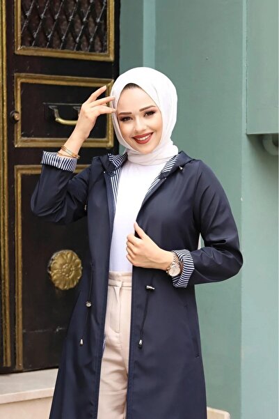 ORGANICATION Çizgili Kapüşonlu Trençkot