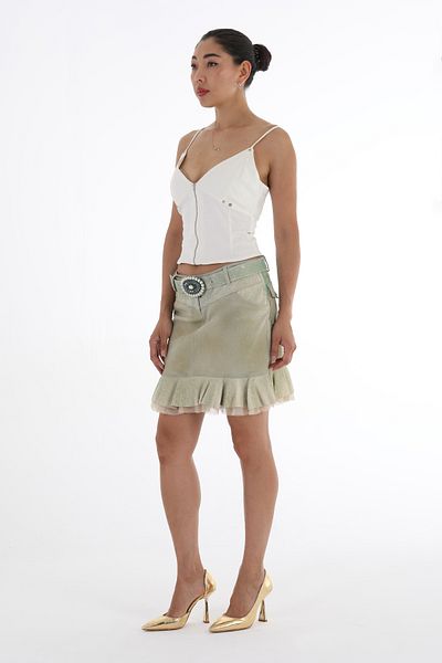 Balizza BELT STONE EMBROIDERED MINI SKIRT WITH TULLE DETAIL