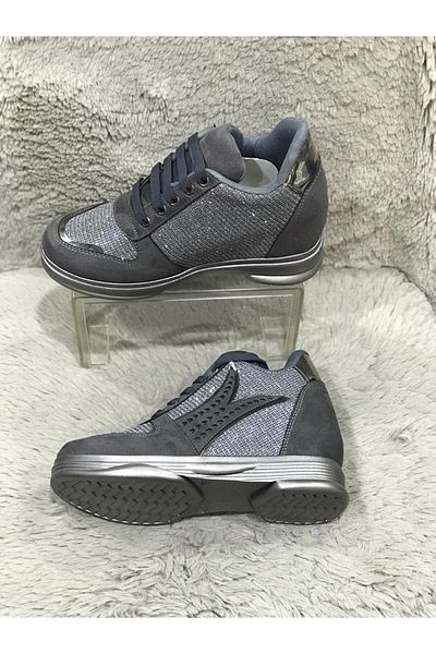 Aysun Ayakkabı Lead Color Outer Material Skin Leather Water Resistant Women's Wedge Heeled Sports Shoes