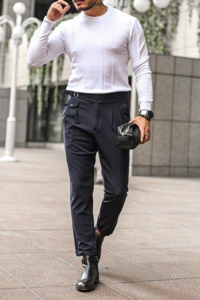 COOL TARZ Ανδρικό πλεκτό πουλόβερ με λαιμόκοψη με χοντρή ρίγα