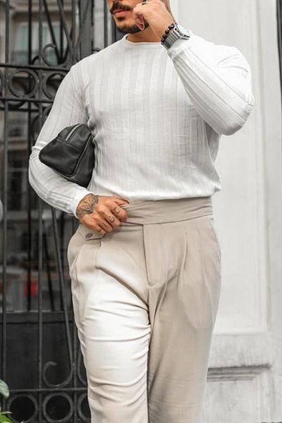 COOL TARZ Ανδρικό πλεκτό πουλόβερ με λαιμόκοψη με χοντρή ρίγα