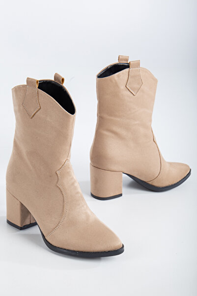 Rabensa KADIN TEN(bej) SÜET KOVBOY MODEL KLASİK TOPUKLU SİVRİ BOT