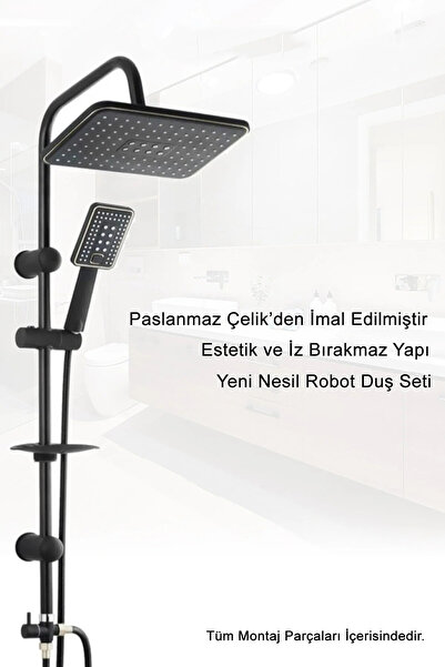 VSA Robot Siyah Altın Tepe Yağmurlama Duş Seti Mutfak Banyo Lavabo Gold Batarya Musluk Set