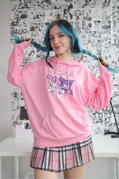 Gofeel Melody Kuromi Pink Sweat Sweathsirt 3 Thread Raster Streetwear Hoodie ...