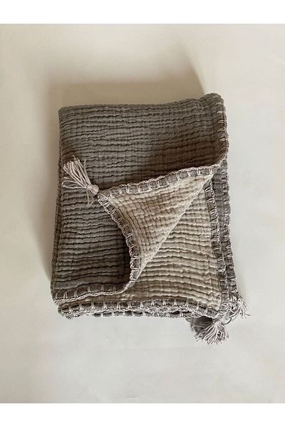 YASEMİNİNEVİ Anthracite Muslin Sofa Shawl / TV Blanket