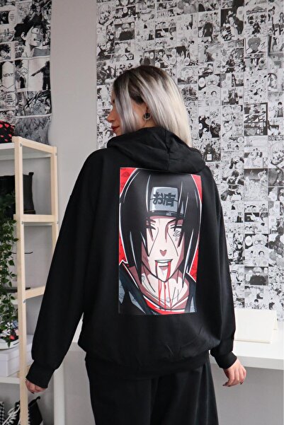 Gofeel Harajuku Mouth Blood Anime Printed Hooded Oversize Vintage Detail Swea...