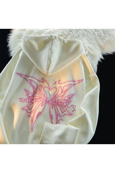 Gofeel Φούτερ Harajuku Butterfly με στάμπα Oversize Vintage Λεπτομέρεια Gofeel