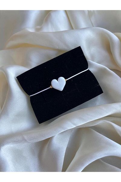 PEONY - peonyofficiall White Heart Glass Murano White String Bracelet