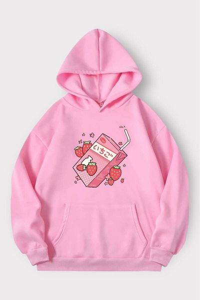 Gofeel Φούτερ Harajuku Pink Strawberry Oversize με στάμπα - Vintage Box Printed, Gofeel