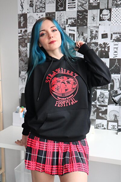 Gofeel Harajuku Straw Berry Printed Oversize Vintage Detail Sweatshirt Gofeel