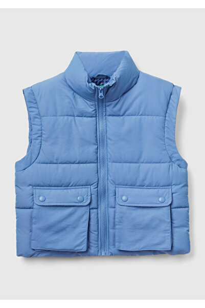 United Colors of Benetton Синя пухена жилетка за момчета - с джобове с копчета
