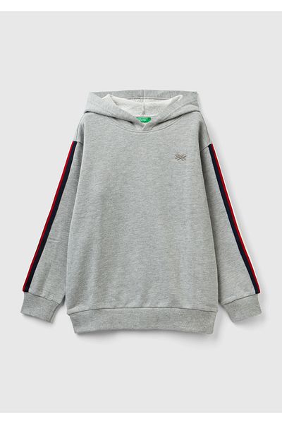 United Colors of Benetton Сив меланжиран суичър за момче с детайли на райе