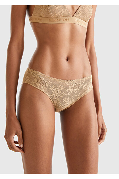 United Colors of Benetton Women's tan lace slip panties
