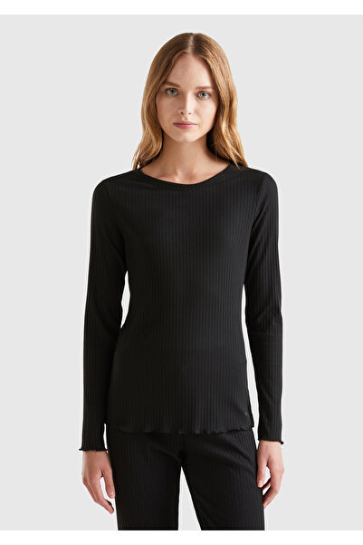 United Colors of Benetton Tricou negru de damă cu detaliu logo