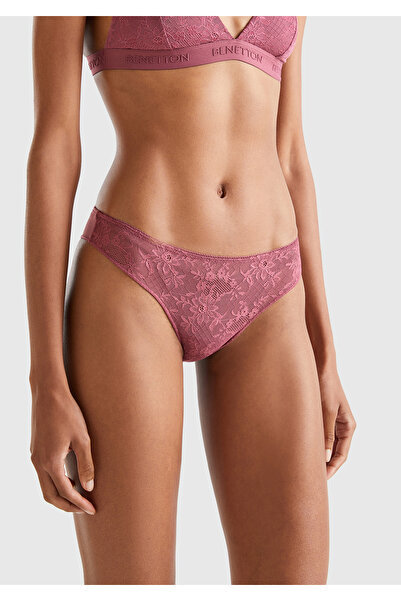 United Colors of Benetton Women's Burgundy Lace Brazilian Panties