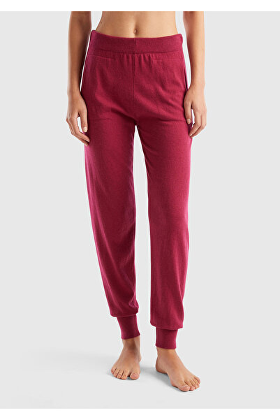 United Colors of Benetton Pantaloni de damă fucsia - picioare elastice și amestec de cașmir