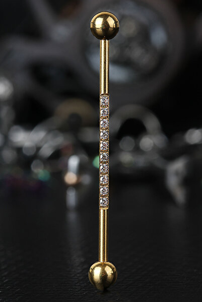 depozoom Cerrahi Çelik Zirkon Taşlı Köprü Piercing Gold