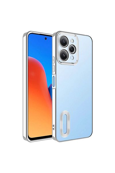 Fibaks حافظة لهاتف Xiaomi Redmi 12 مع غطاء حماية لعدسة الكاميرا وشعار يظهر على الظهر وشفاف بحافة لامعة