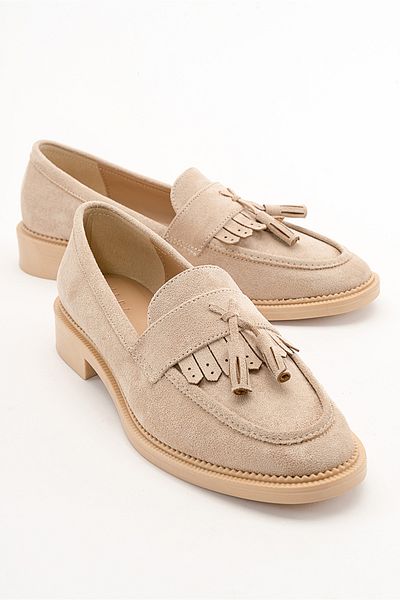 LuviShoes LILY Damen-Loafer aus beigem Wildleder