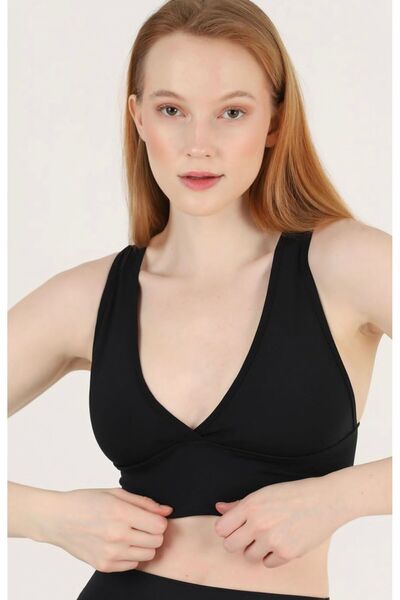 MaSoMi قميص نسائي قصير باللون الأسود مع تفاصيل خلفية متقاطعة