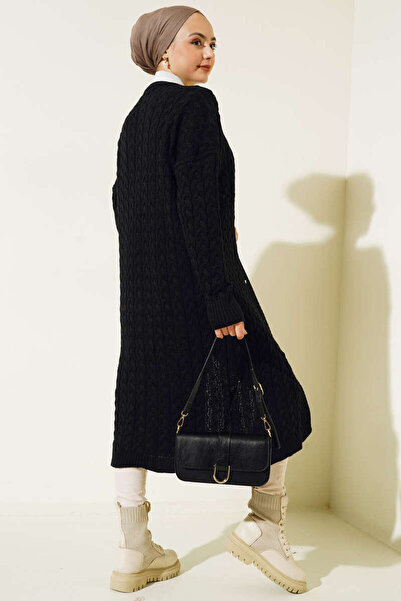 benguen 377 Buttoned Long Knitwear Cardigan Black