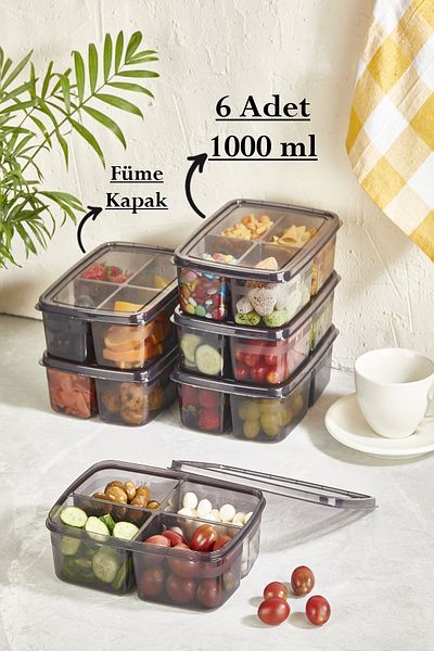 Bayev Smoked Large 6 Pieces Storage Container Set 4 Compartments Meat Vegetable Mincer Frozen Product Icebox Box