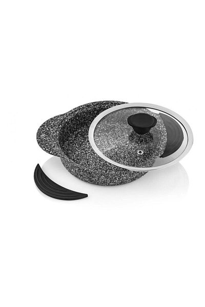 Taç 3 Piece Granite Pot Set with Silicone Handle Black