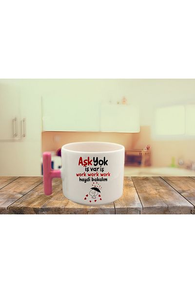 GünayStore THERE IS NO LOVE, THERE IS WORK WORK WORK WORK LET'S LET'S LET'S TAKE A LOOK WITH TEXT PRINTED COLOR T HANDLE NESCAFE & LATTE CUP
