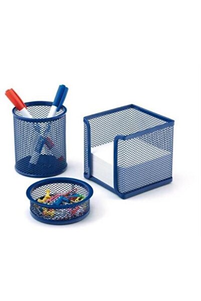 Mas A Set Paper Clips-Paper Holder-Pencil Holder 3 Pieces Metal Perforated Blue 505