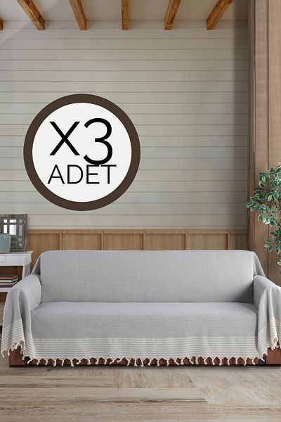 Lux Touch 3 bucăți Bergama Battal care acoperă brațele gri dimensiune 180 x 300 cm canapea canapea divan husă pentru canapea extensibilă