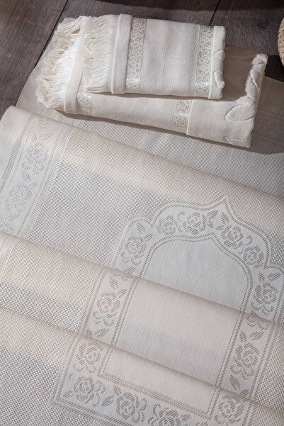 sarra Набір з 3-х килимків з бахромою з ажурної тканини - Капічіно