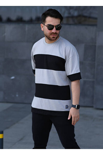 ixir Оверсайз чоловічий футболка з горизонтальними смугами, сірий чорний