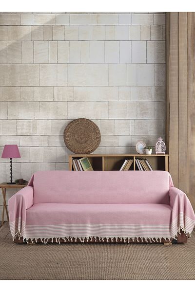 Lux Touch 2 bucăți Bergama Battal care acoperă brațele roz dimensiune 180 x 300 cm canapea canapea divan husă pentru canapea extensibilă