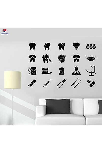 Modatools Dekoratif Duvar Sticker Diş Hekimi Araçları Diş Hekimliği Diş Kliniği logo çıkartmaları