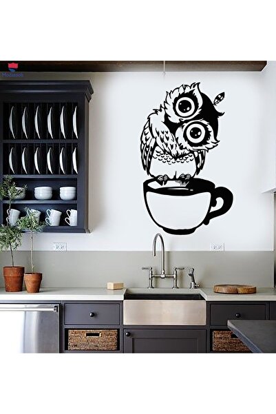 Modatools Kahve Barları Duvar Sticker Komik Karikatür Baykuş Bir Fincan Çay K...
